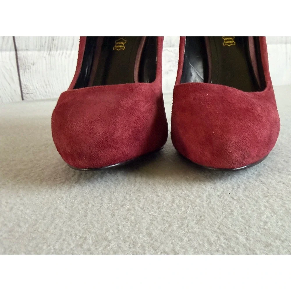 Aldo Burgundy Suede Metallic Snake Embossed Platform Pumps Stiletto Heels 38